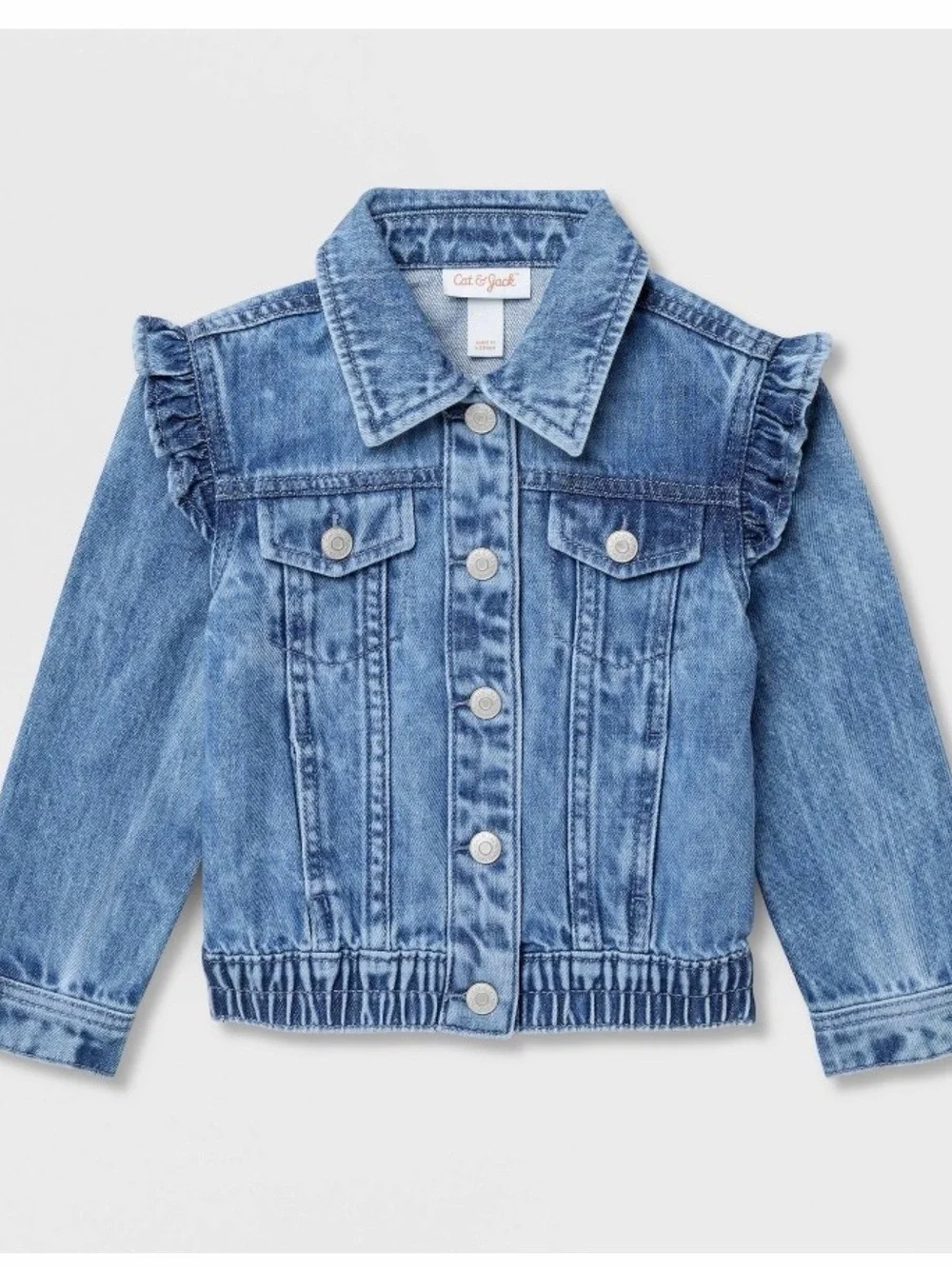 Toddler Girls Ruffle Sleeve Denim Jacket-Cat & Jack Medium Wash NWT Size 3T
